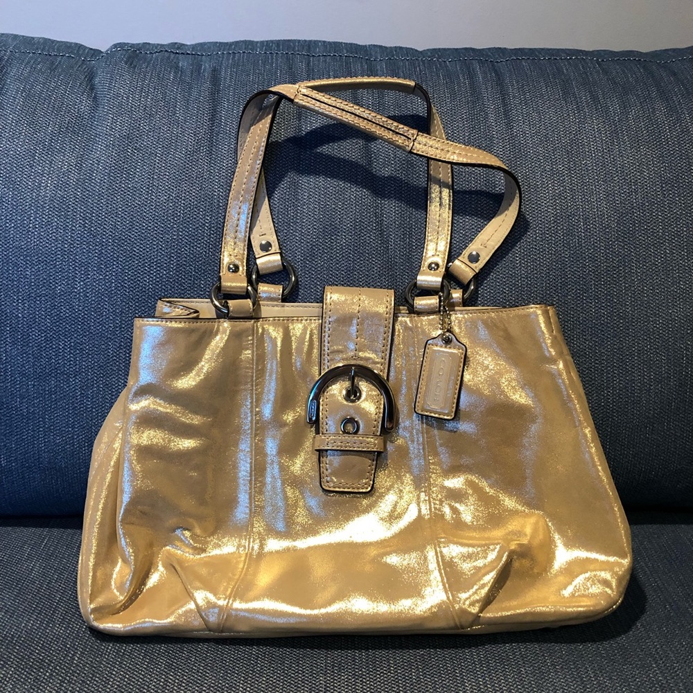 Rare Authentic Metallic Gold Coach Hobo Handbag